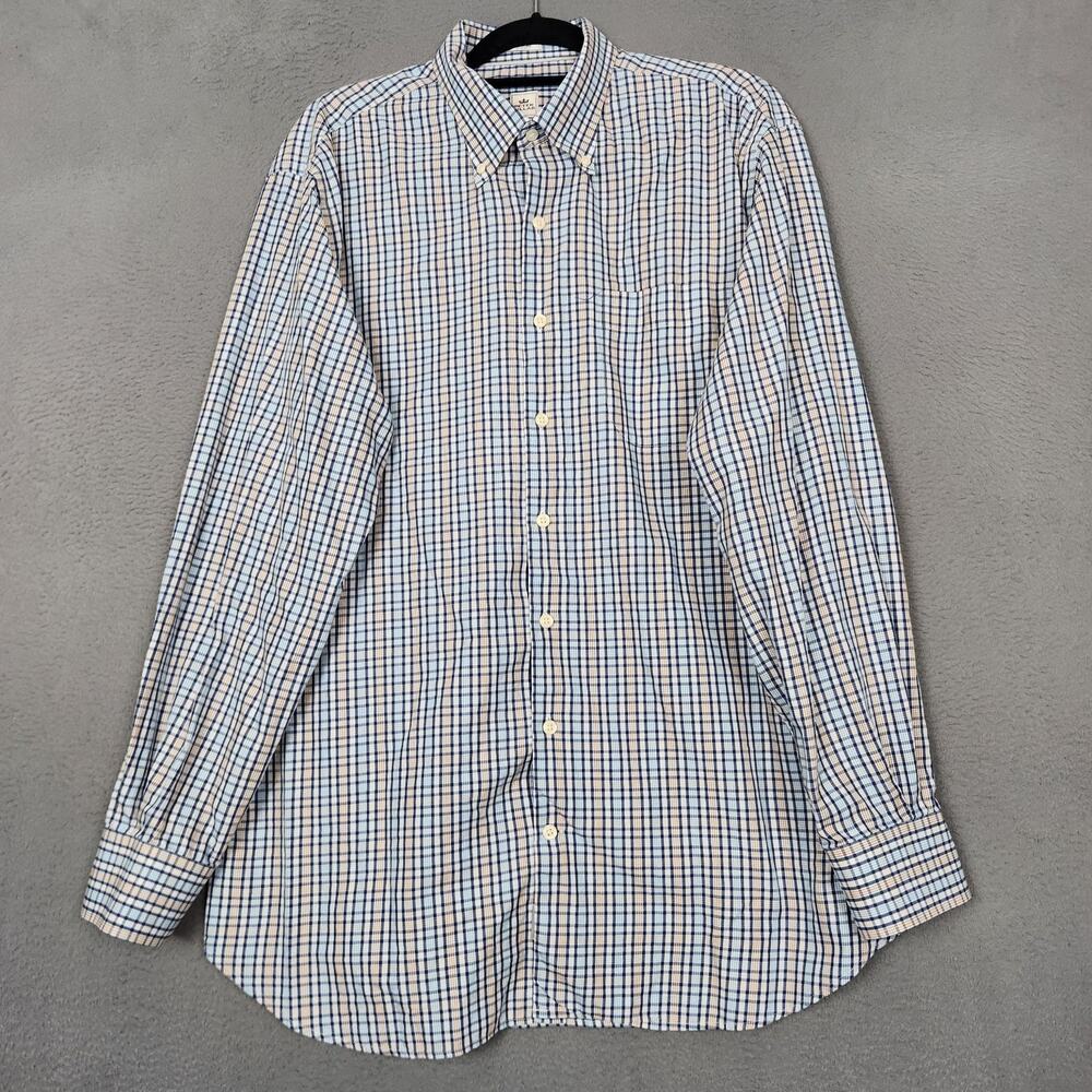 Peter Millar Shirt Mens XL Blue Check Long Sleeve Button Down Cotton Casual